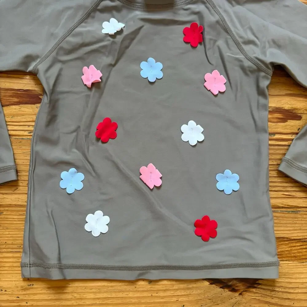 Hanna‎ Andersson gray floral long sleeve rash guard swim top SIZE 3